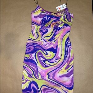 MadRag Y2K Mesh Dress Purple Green Marbled Print | Spaghetti Strap S